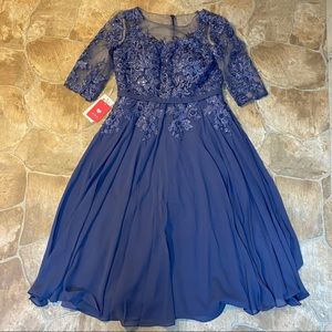 NWT JJs House A-Line Scoop Neck Tea-Length Chiffon Cocktail Dress W/ Sequins, 14